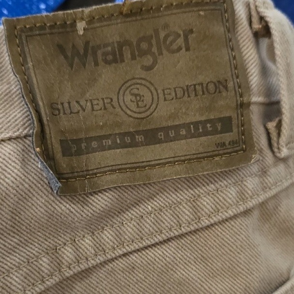 Vintage Wrangler Silver Edition Jeans 38x30 Khaki Tan Denim Made in USA 90s - Picture 10 of 13